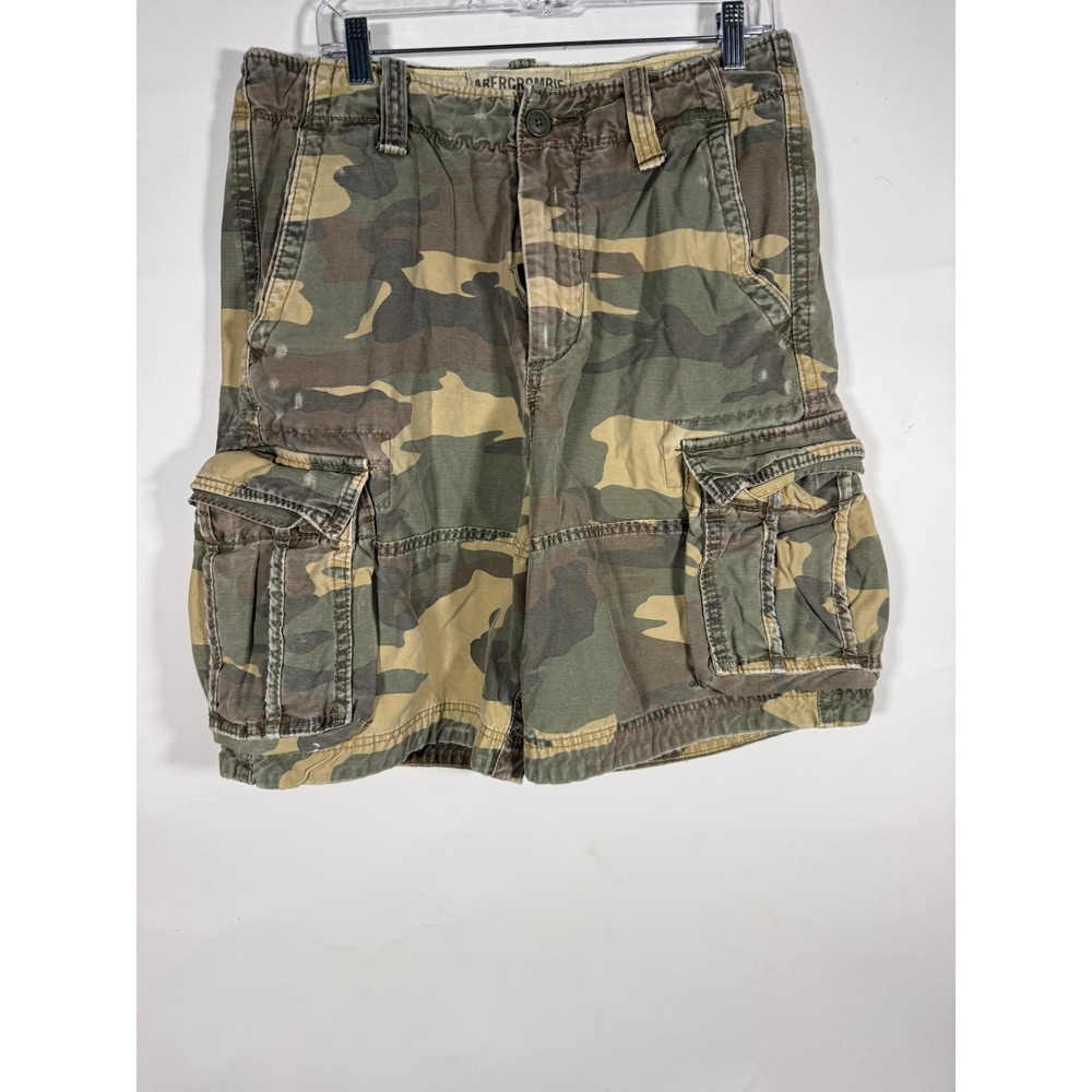 Abercrombie & Fitch Mens Camo Cargo Shorts Green Brown Woodland Size 33 Utility